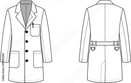 Belted trench coat front and back view belted coat fashion clothing coat with belt double-breasted coat
