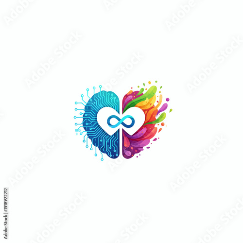 Vibrant heart illustration with intertwined infinity symbol and splattered colors