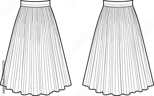Black and white of two pleated skirts fashion clothing pleats