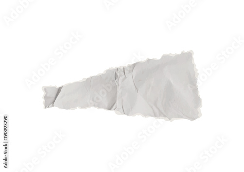 White realistic torn paper note vector piece. Sticky notebook texture features old rip, blank notepad shape, crumpled memo fragment for posts.