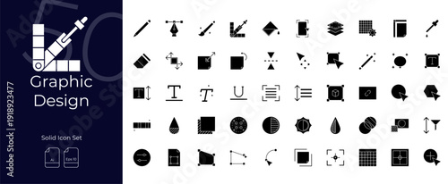 Graphic Design Solid Editable Icons set