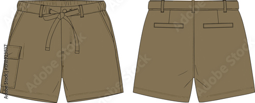 Brown cargo shorts with belt and pockets brown shorts drawstring waist belt loops