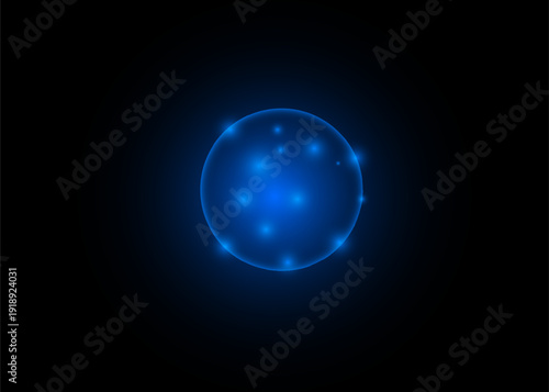 Ethereal Blue Energy Orb with Glowing Particles, Futuristic Neon Light Sphere, Abstract Sci Fi Digital background