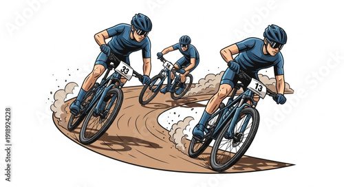 Mountain Bikers Racing Downhill.
