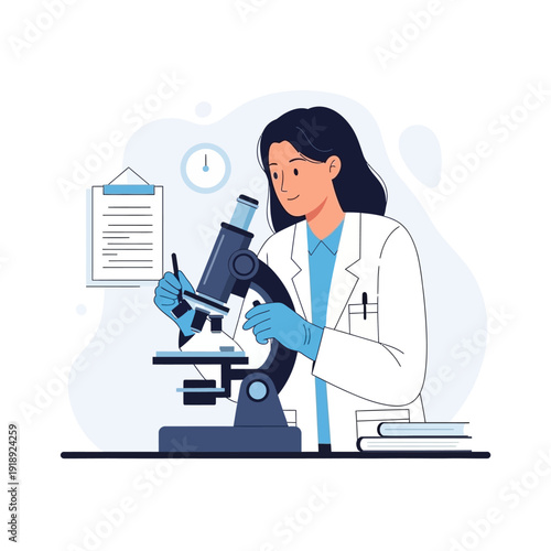 Scientist working with microscope in laboratory, research and development concept