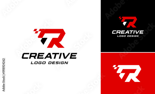 Creative stylish R racing winner technology vector logo design, Letter R combined with T negative space sports automotive vector logo