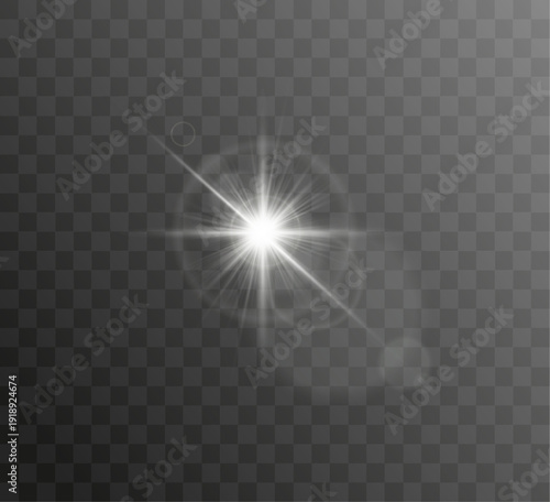 Whispering silver light. Delicate white sparkle with faint lens glare floats lightly. Subtle glow and neat rays suit minimal art.