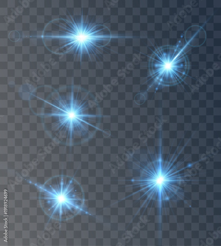 Dynamic light burst with sharp rays radiates motion. Glowing particles and lens glare intensify scene.