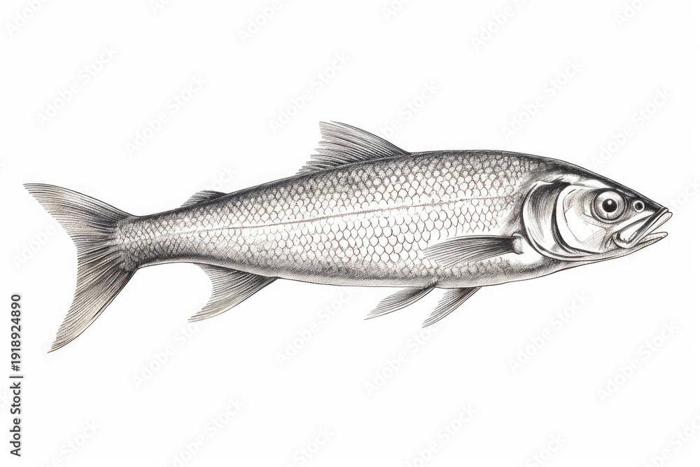 Obraz premium Herring illustration with detailed scales and fins in a classic style