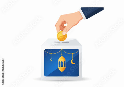 Charity Donation Box and Giving Zakat Concept in Ramadan Season