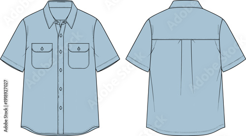 Light blue short sleeve button down shirt with two chest pockets two pockets