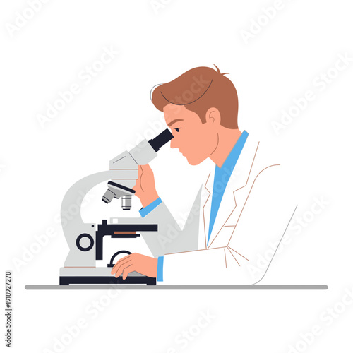 Scientist looking through a microscope, laboratory research, scientific discovery, medical examination