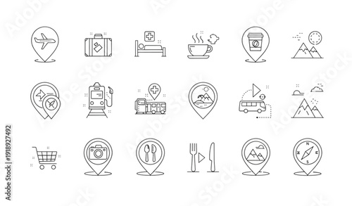 Travel Map Pin Icons Line Style Editable Stroke Vector Pack