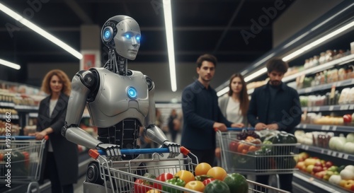 Robot shopping in a modern grocery future supermarket