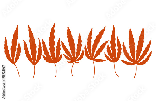 Orange cannabis leaves border vector illustration set of stylized hemp foliage