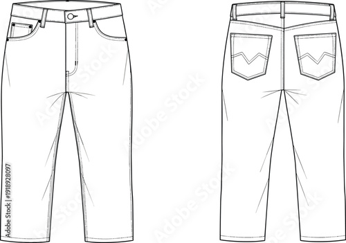 Line of front and back of white jeans line fashion clothing pants denim