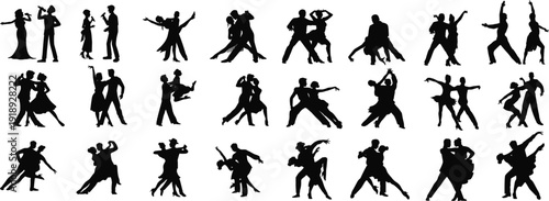 Elegant Ballroom Dance Couple Silhouettes and Romantic Salsa Partner Performance Set