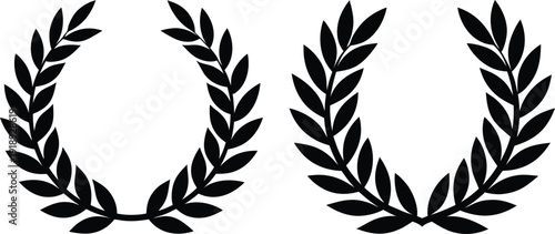 Two laurel wreath vector illustrations, depicting victory, achievement, honor, and classical design
