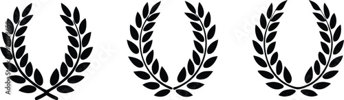 Three laurel wreath vector illustrations, depicting victory, achievement, honor, and classical design