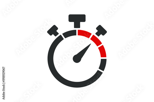Stopwatch icon with red segmented timer progress ring and speed gauge pointer for deadline, productivity and sprint tracking featuring chronometer, time, countdown with schedule and time management
