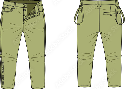 Olive green pants front and back view men's pants casual pants