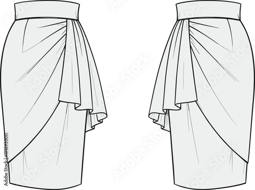 Pencil of two identical white skirts with draped fabric pencil white skirt fashion clothing skirt pencil black and white