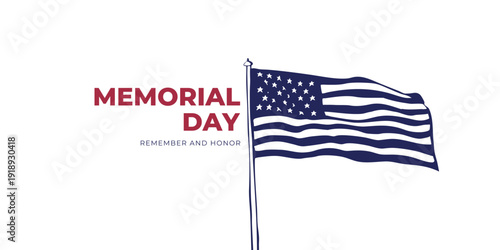 Memorial Day Typography with American Flag Illustration