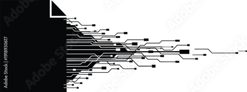 Black Circuit Board Expanding into White Background
