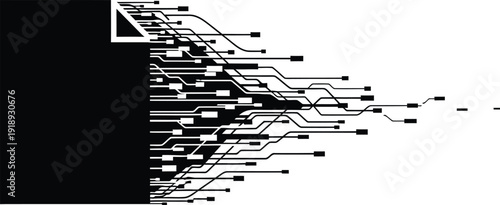 Circuit Board Emerging from Black Background