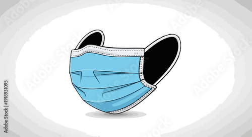 Blue surgical face mask with ear loops on white background medical protection concept
