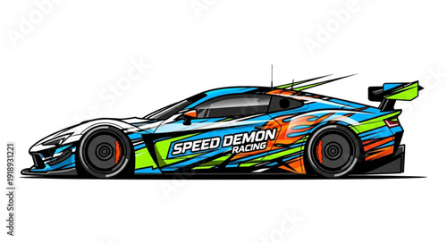 Multicolored Racing Car Illustration.