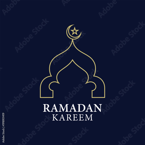  ramadan kareem typography with simple line art mosque icon vector illustration