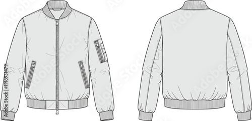 White bomber jacket with ribbed cuffs and collar and patch white jacket zipper