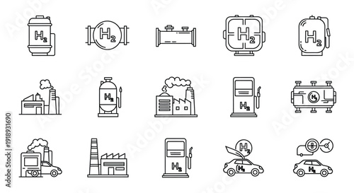 Electric Vehicle and Battery Technology Line Icon Set