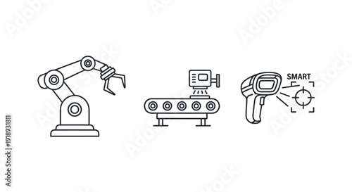 Industrial Automation Line Icon Set