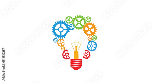 A lightbulb formed by colorful gears symbolizing innovation and ideas