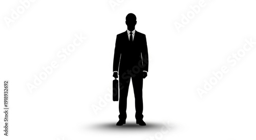A businessman stands confidently holding a briefcase in a professional setting from a straightforward viewpoint