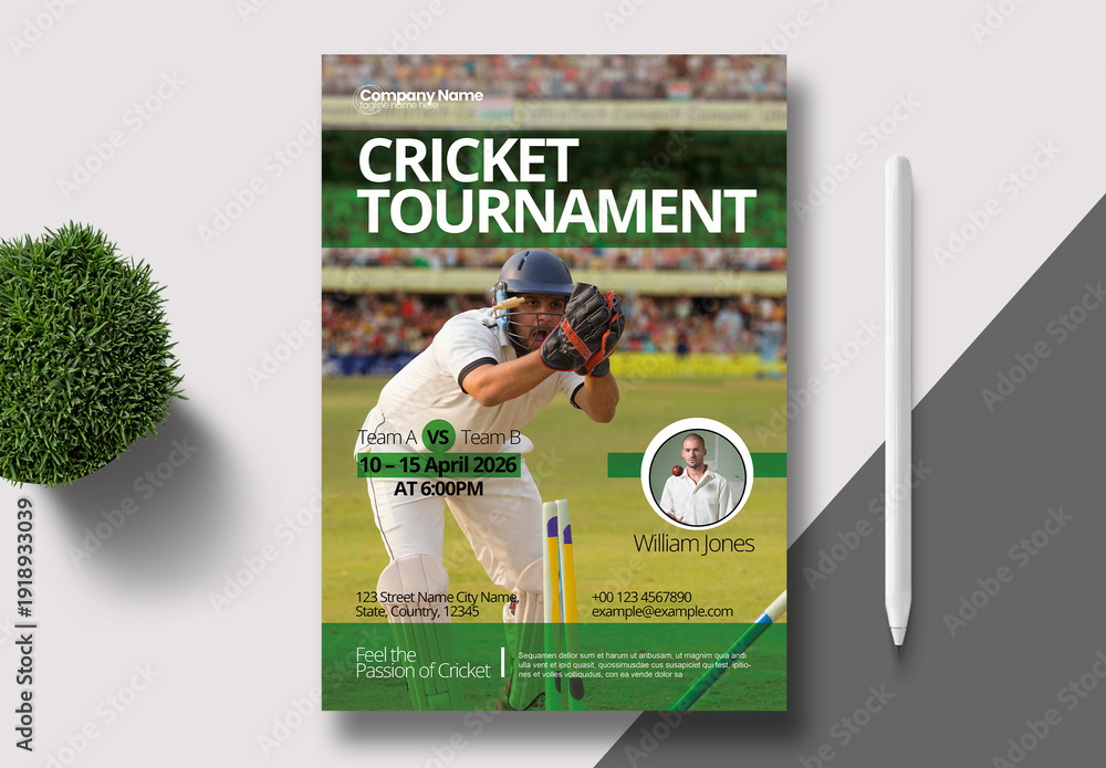 Professional Cricket Tournament Event Poster Template Stock Template ...