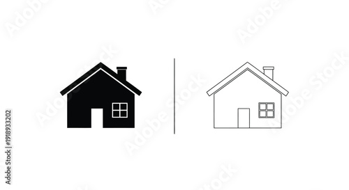 Two house icons one solid black and one outlined separated by a line