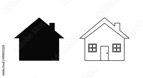 Two simple house icons one solid black one white outline