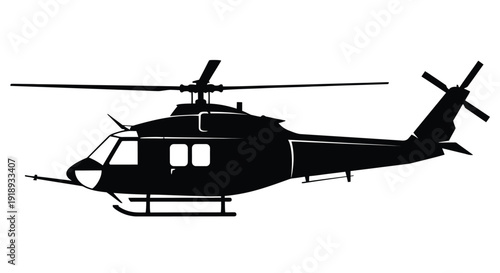 Silhouetted helicopter depicted in a simple black and white illustration
