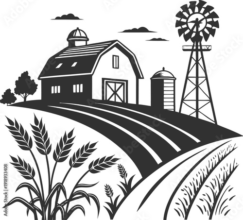farm house silhouette vector