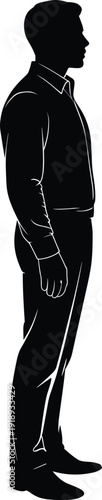 Man silhouette side profile illustration, standing male figure outline, full body person shadow, casual posture human character design