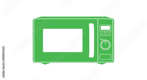 A simple green line drawing of a standard kitchen microwave oven