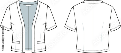 White short sleeve shirt with pockets front and back view white shirt