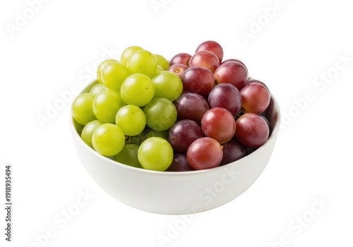 A bowl filled with a colorful assortment of grapes, including green and red varieties isolated on transparent background
