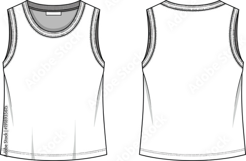 White sleeveless shirt template front and back view tank white clothing template fashion apparel garment