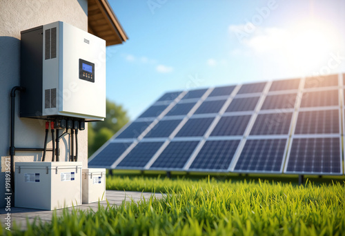 residential solar power installation with battery storage units