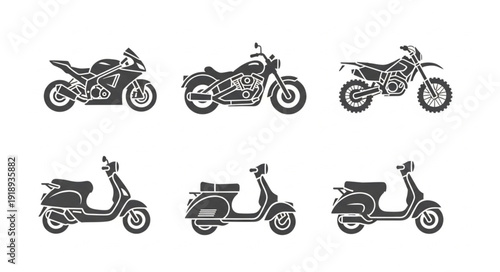 Collection of six different motorcycle and scooter icons.