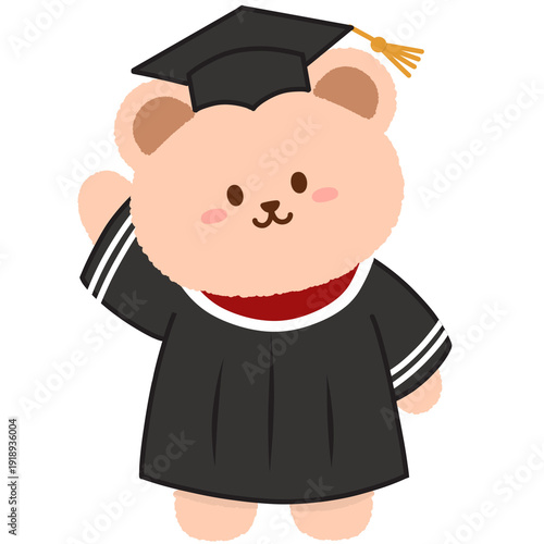 Cute Teddy Bear Graduate Wearing Graduation Cap and Gown Illustration